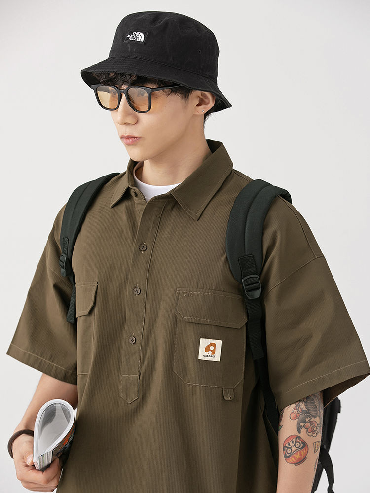 2023 new summer casual Japanese workwear outdoor style shirt loose short-sleeved shirt for men