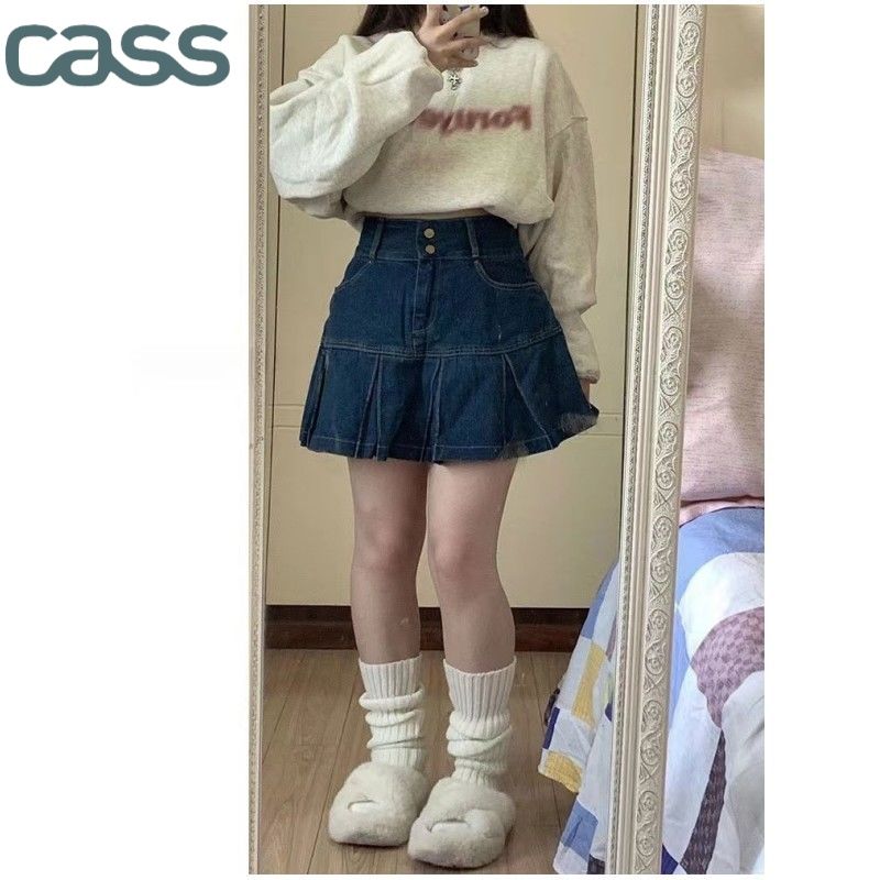 牛仔百褶半身短裙女夏季大碼胖mm設計感辣妹高腰a字顯瘦包臀裙子