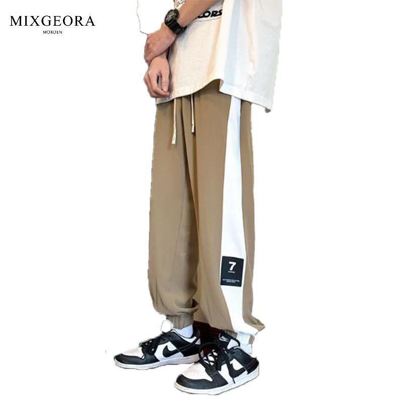 MIX GEORA冰丝裤子男夏季薄款美式复古宽松潮牌束脚哈伦运动裤