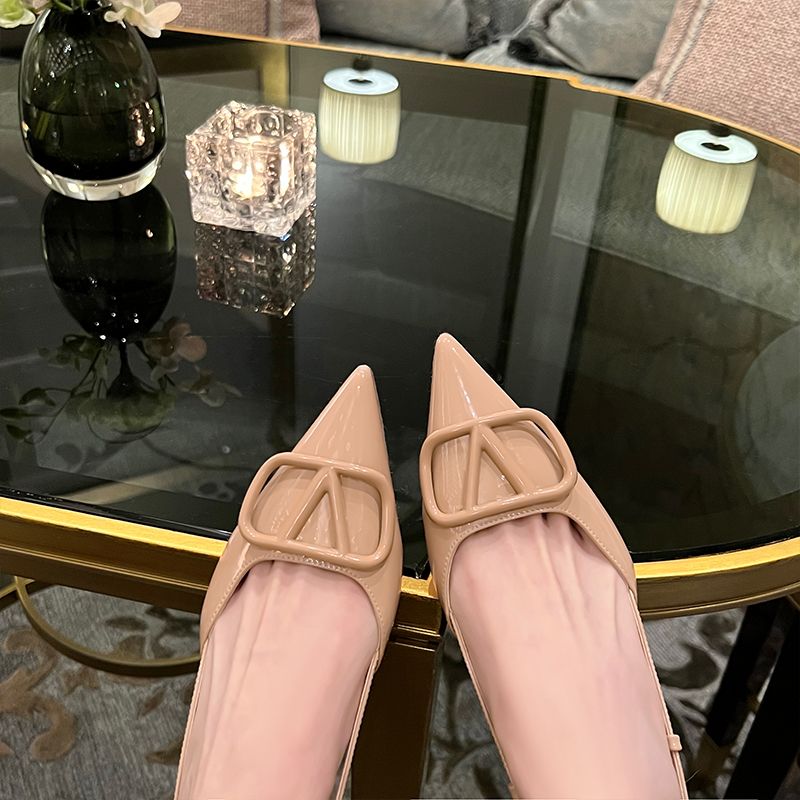 The Treasure of the Town Shop ~ Uncle's Pointed Toe V Buckle Cut Men's Stiletto High Heels Women's 2023 New Back Empty Baotou Sandals