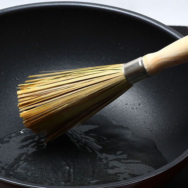 【送粘钩】厨师刷锅神器天然竹刷把刷锅刷长柄洗锅刷子不沾油刷子