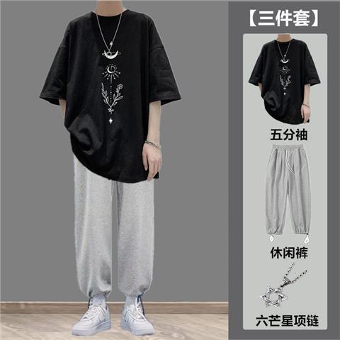 港风夏天时尚套装男士休闲运动学生暗黑嘻哈潮流搭配帅气一套男12