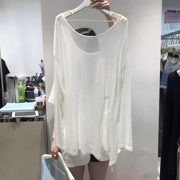 シースルートップス 夏 ゆとりがある やせて見える 丸首 背中を見せる 薄い 長袖 日焼け止めカバー 日焼け止め uvカット 日焼け対策