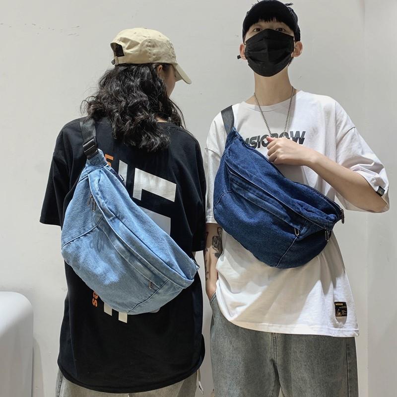 港風原宿ins包包女斜挎包百搭牛仔布胸包男腰包街頭潮牌學生挎包