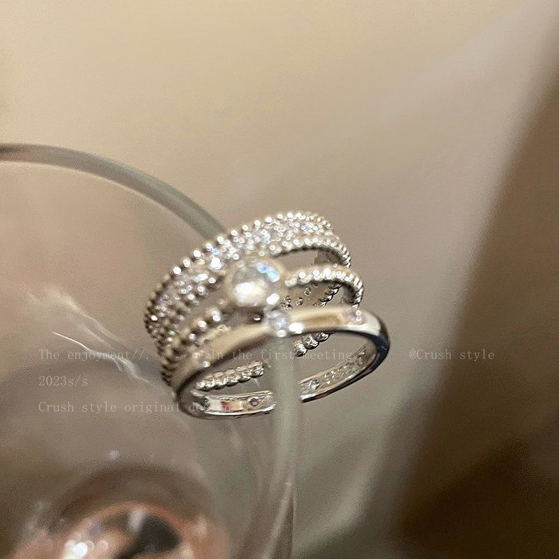 素圈锆石金属开口戒指套装女小众设计高级感食指戒简约冷淡风指环