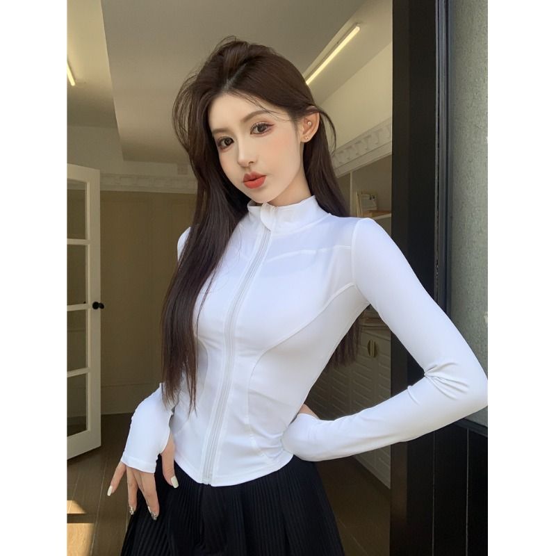 Sports long-sleeved zipper jacket women's summer basic all-match outdoor cardigan breathable tight top