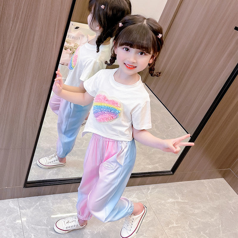 女童運動套裝夏裝小童2023新款網紅兒童洋氣短袖女寶寶夏季兩件套