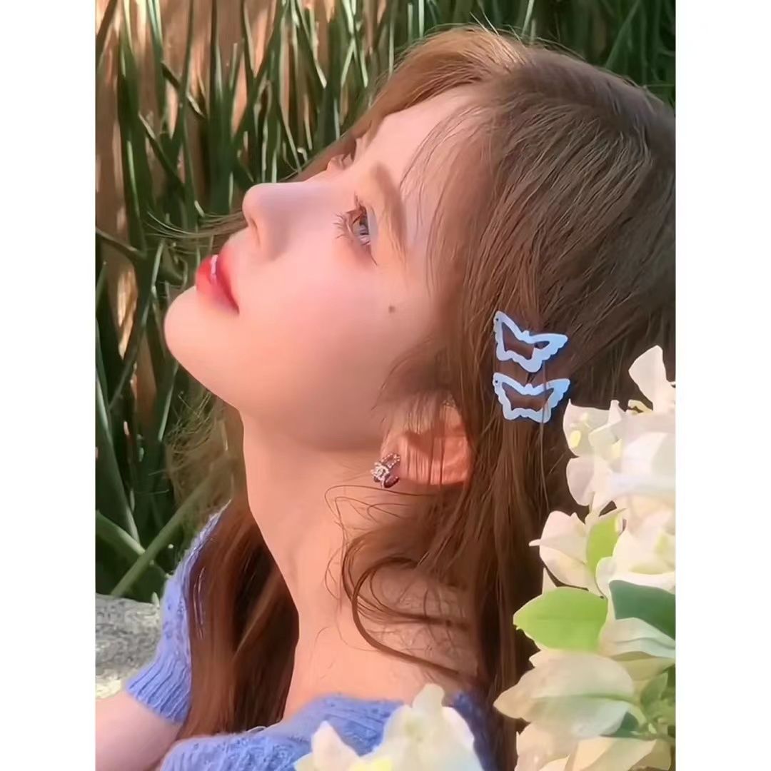 Ju Jingyi's same style blue butterfly hairpin cute 3cm small butterfly hairpin super fairy bb clip bangs side clip