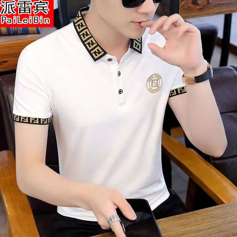 Lapel collar POLO men's short-sleeved T-shirt summer trendy brand casual slim half-sleeved collared British style men's top clothes men