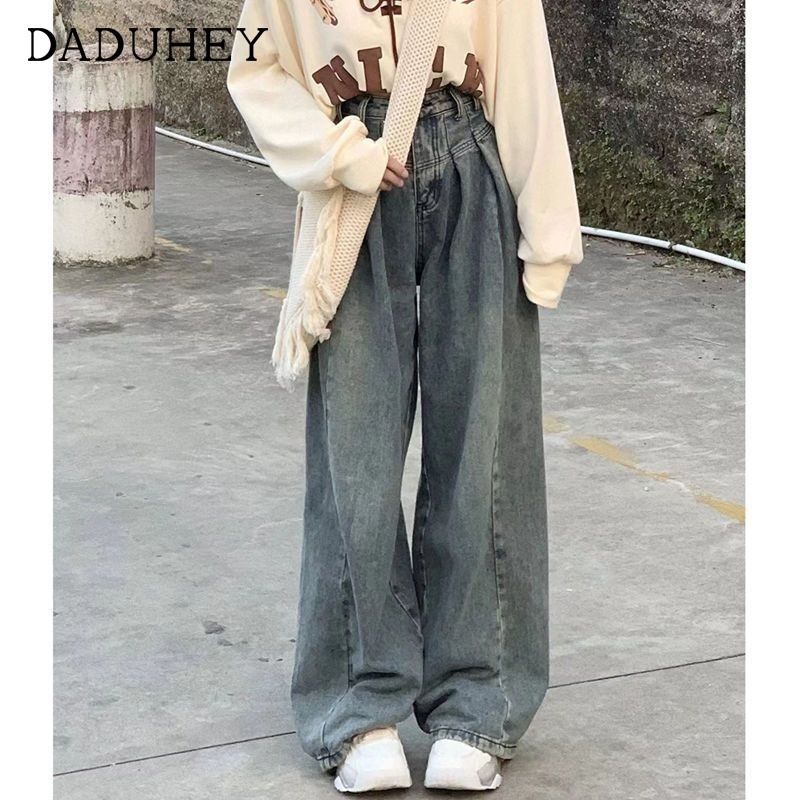 2023 American Retro Distressed Wide Leg Pants for Women Spring and Summer New High Waist Slim Nostalgia Washed Classic Jeans for Women