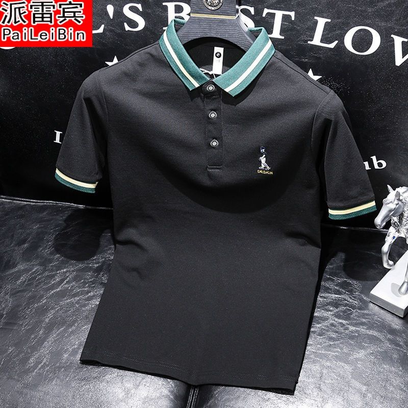 2023 summer new high-end men's lapel polo shirt men's self-cultivation net red hit color collared half-sleeved T-shirt men