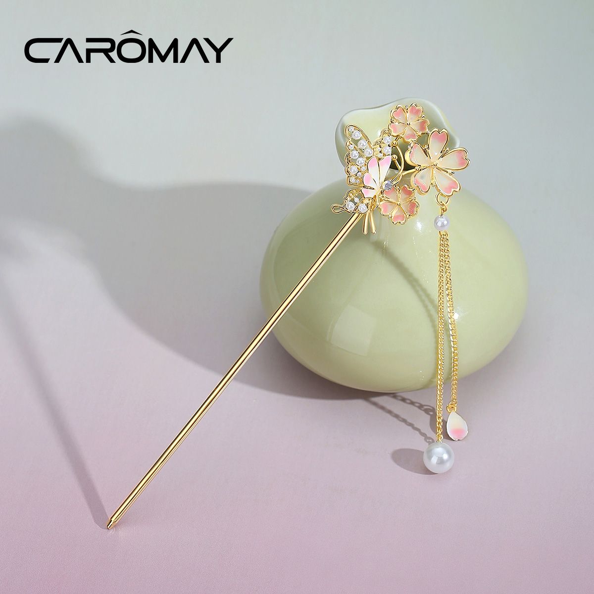 CAROMAY樱花系列梦蝶花开发簪古风女高级感流苏送女友新年礼物