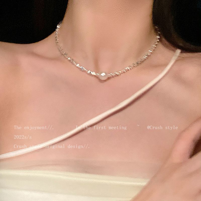 单颗珍珠吊坠项链女夏季2023年新款气质锁骨链网红个性百搭脖颈链