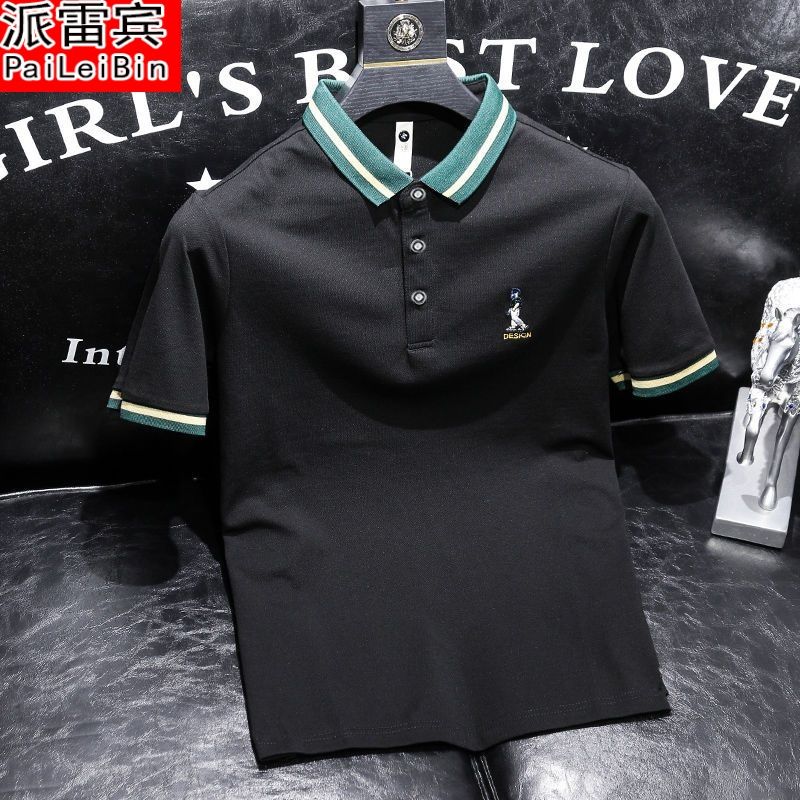 2023 summer new high-end men's lapel polo shirt men's self-cultivation net red hit color collared half-sleeved T-shirt men