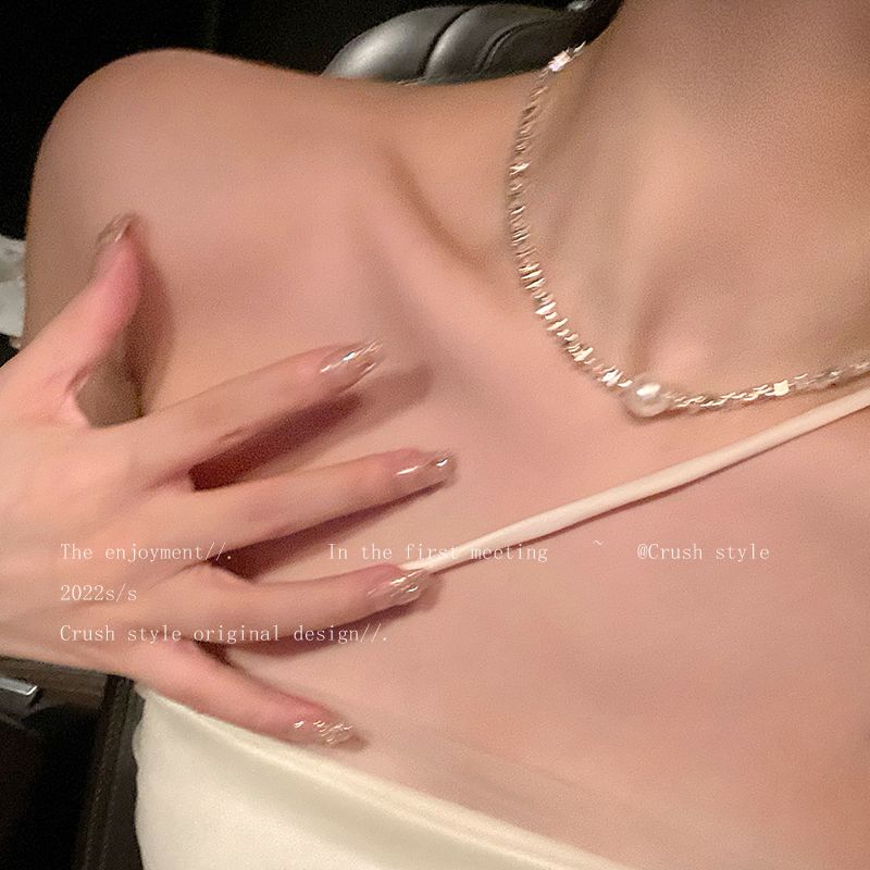 单颗珍珠吊坠项链女夏季2023年新款气质锁骨链网红个性百搭脖颈链