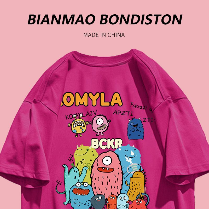 Fun cute little monster couple all-match tops heavy cotton summer Korean version of ins tide salt short-sleeved T-shirts