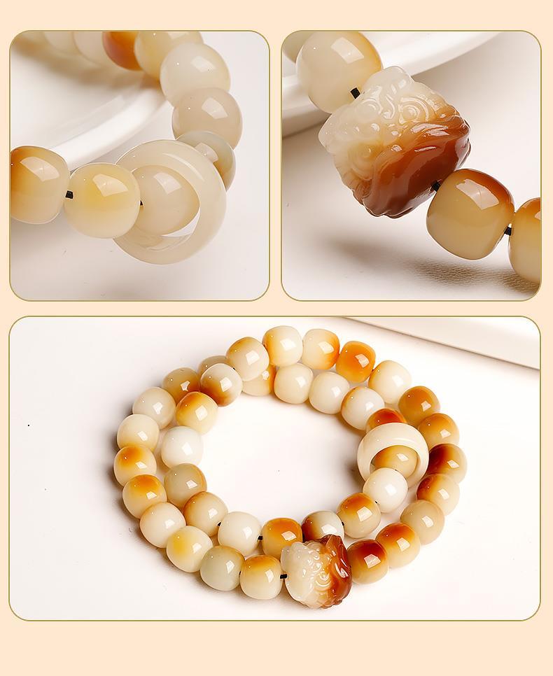 Bracelet de perles en racine de bodhi crème double rang_voghion.com