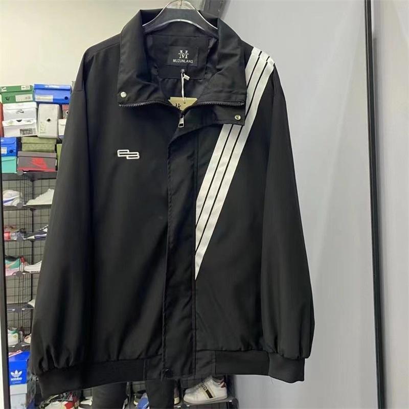 Spring new handsome three-stripe jacket for women ins versatile slim stand collar internet celebrity workwear jacket top