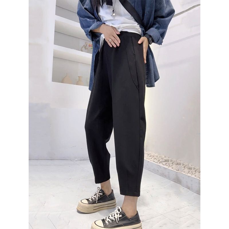 Pear-shaped figure, crotch-covering sickle pants, large size high-waist slim casual pants for women who are fat, loose and thin, carrot harem pants