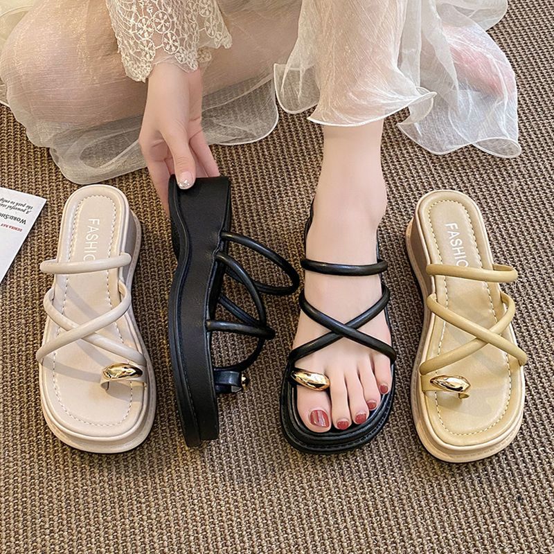 Internet celebrity flip-flops for women's outer wear  new summer fairy style fashion versatile thick-soled wedge sandals