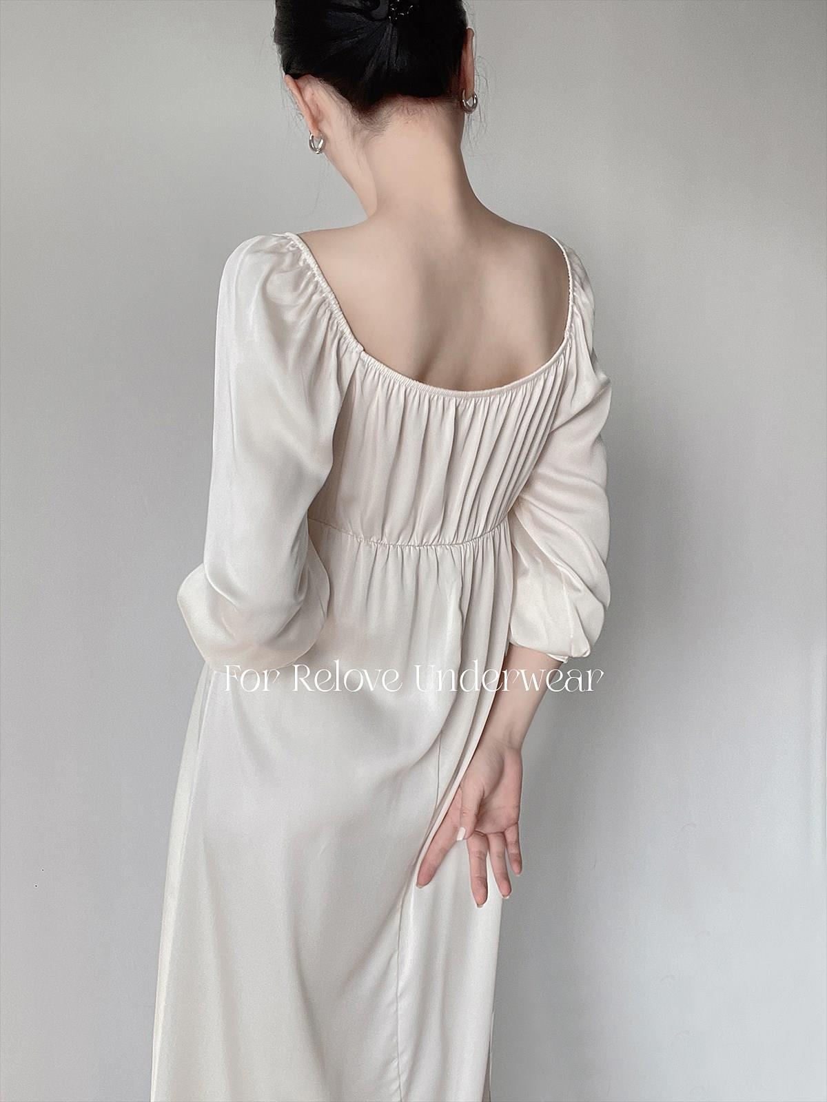 French style pajamas women's spring and autumn pure desire retro long skirt long-sleeved ice silk nightdress women's summer new high-end home service