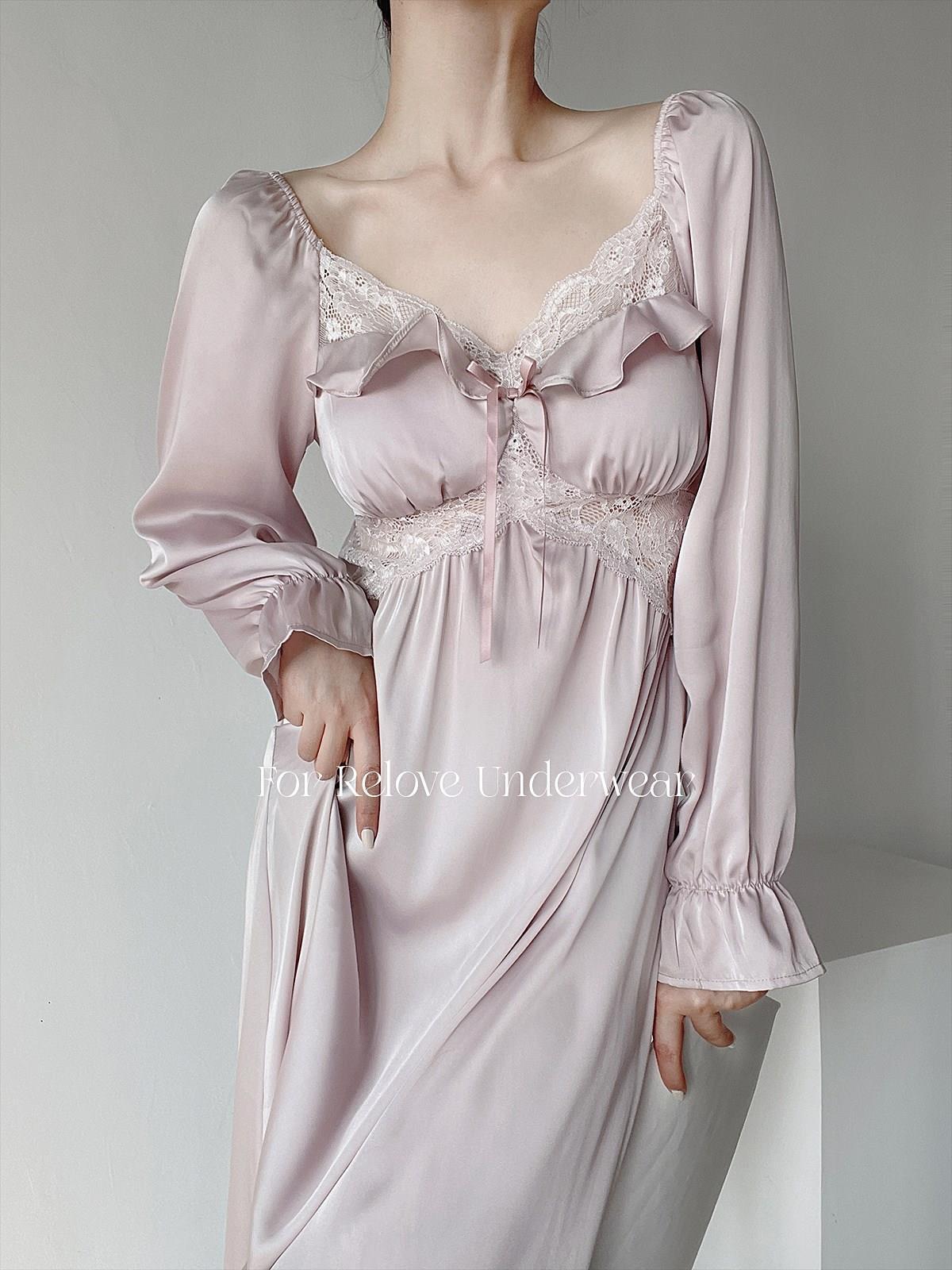 French style pajamas women's spring and autumn pure desire retro long skirt long-sleeved ice silk nightdress women's summer new high-end home service