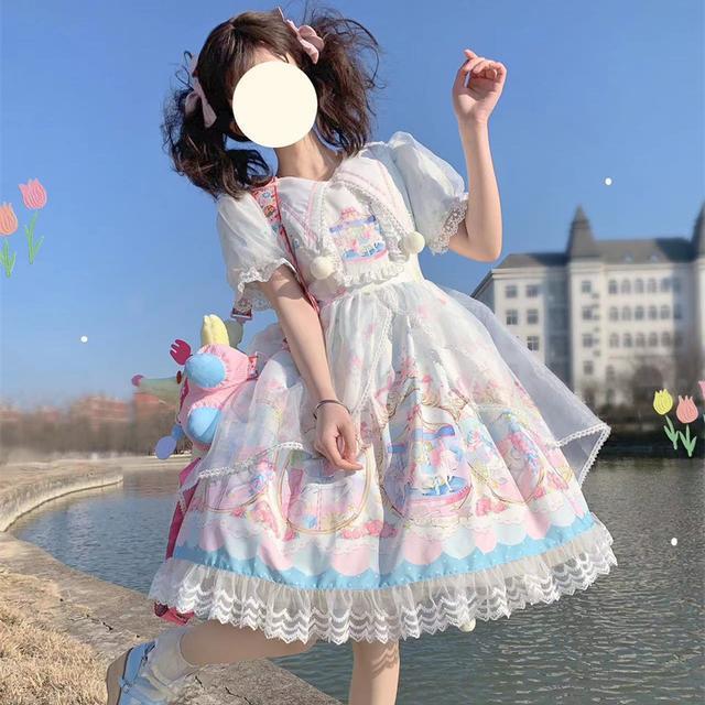 [Merry-Go-Round Horse Music] Korean Mushroom Cool ~ Factory Original Design Lolita Dress Cute Short-sleeved Op Dress Female