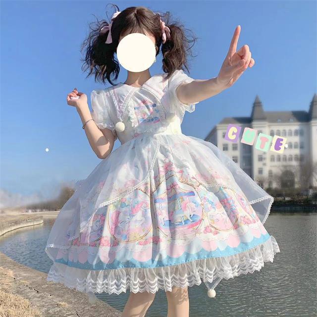 [Merry-Go-Round Horse Music] Korean Mushroom Cool ~ Factory Original Design Lolita Dress Cute Short-sleeved Op Dress Female