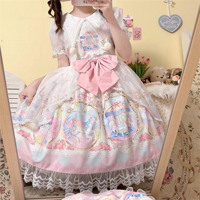 [Merry-Go-Round Horse Music] Korean Mushroom Cool ~ Factory Original Design Lolita Dress Cute Short-sleeved Op Dress Female