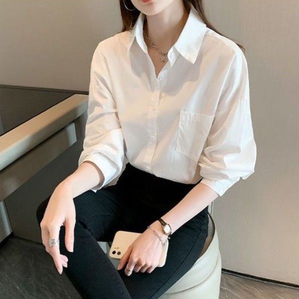 白襯衫女2023秋季新款韓版通勤設計感小眾上衣輕熟風內搭長袖襯衣