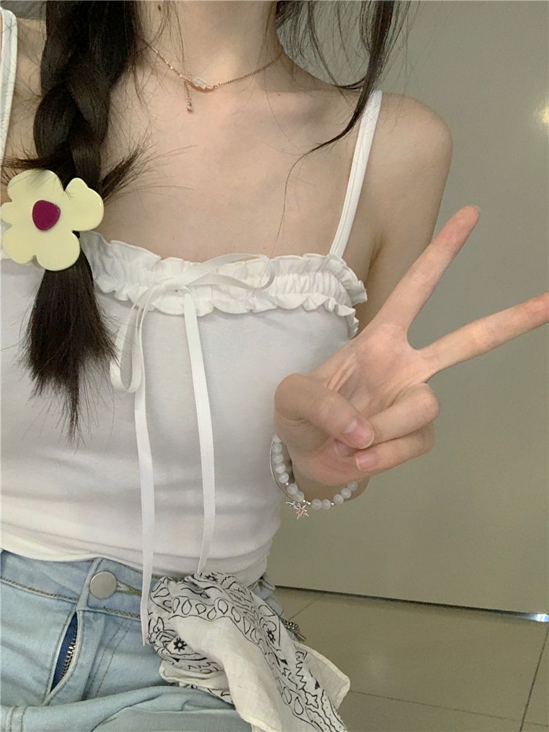 VIBRATE design sense lace-up vest sling female summer  new pure desire wind hot girl small short section