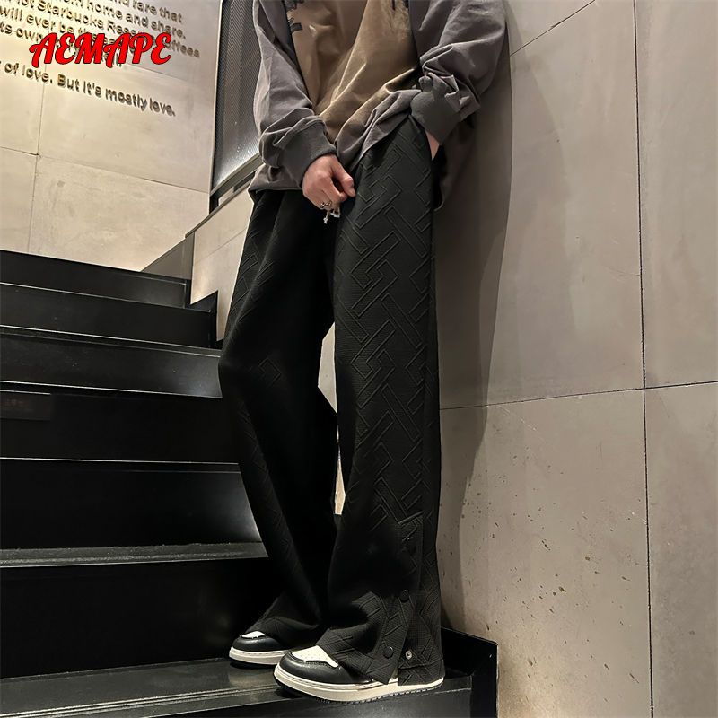 AEMAPE2023年新款直筒裤男士春季潮牌设计开叉排扣裤纹理运动裤子