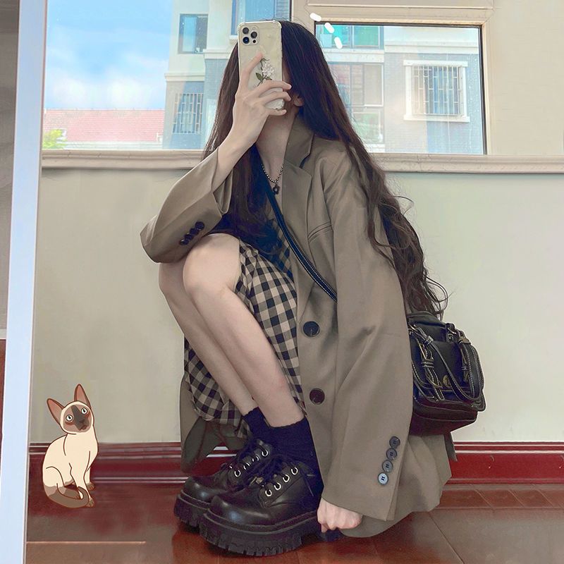 High-end small blazer women's spring and autumn 2023 new street suit suspender dress suit top