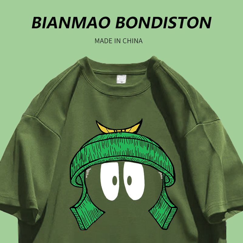 Trendy high street Korean version of ins design summer pure cotton loose slim couple outfit army green short-sleeved T-shirt top