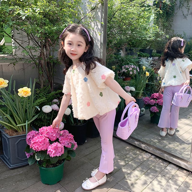 女童套裝夏裝2023新款洋氣時髦童裝兒童夏季短袖女寶寶T恤兩件套