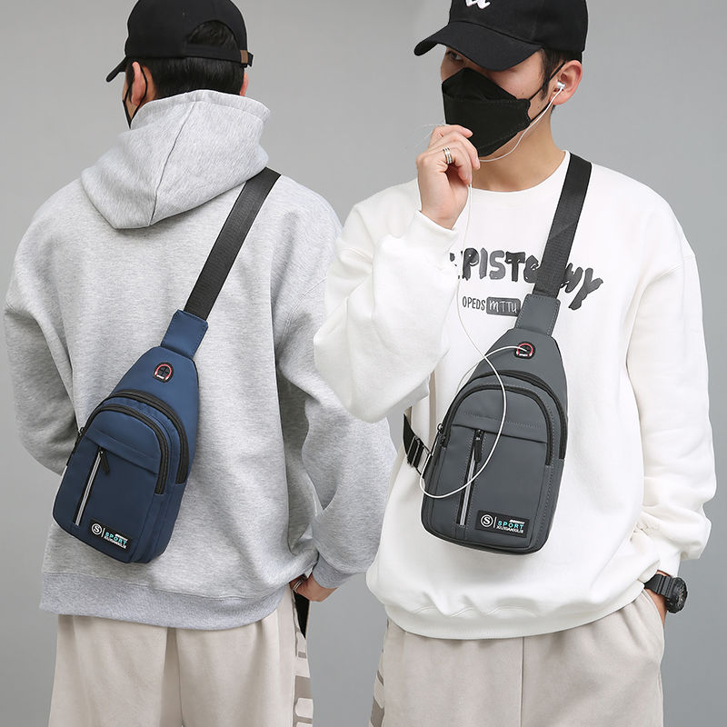 Small shoulder backpack, fashionable chest bag, men's chest bag, men's crossbody bag, casual large capacity waterproof Oxford cloth