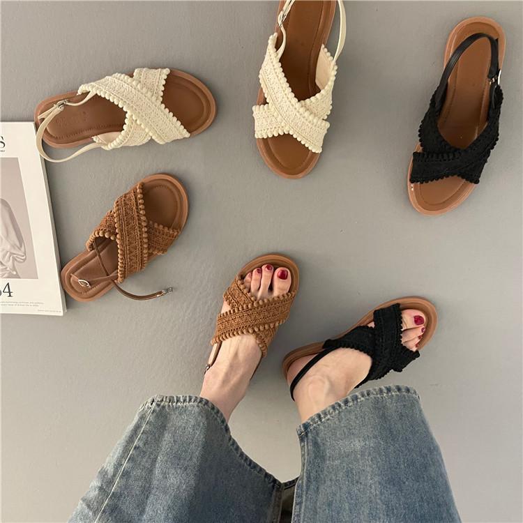 Great to wear summer new all-match retro national style bohemian fairy style cross Roman sandals