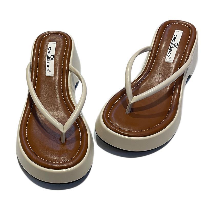 Sponge cake thick-bottomed flip-flops outside wear 2023 summer new small heightened sandals beach sandals