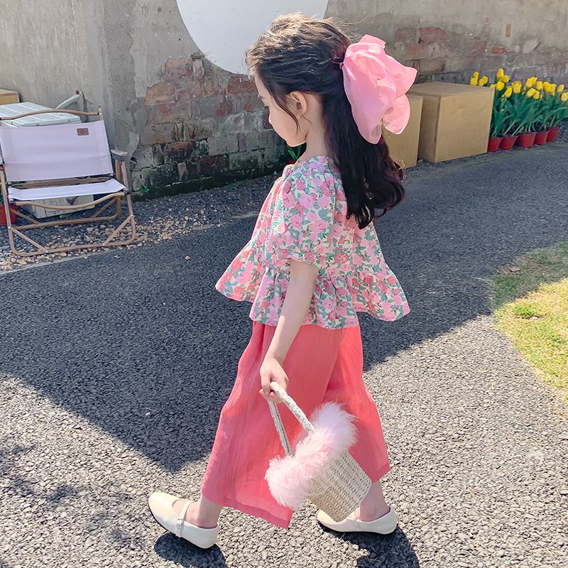 女童洋氣套裝夏季2023新款網紅夏款衣服女寶寶夏裝時髦短袖兒童裝