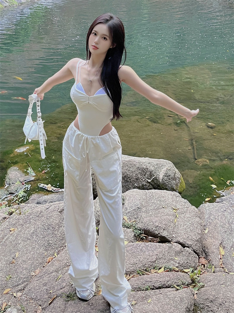 辣妹假兩件連體吊帶背心女夏季美式外穿內搭別致獨特性感短款上衣
