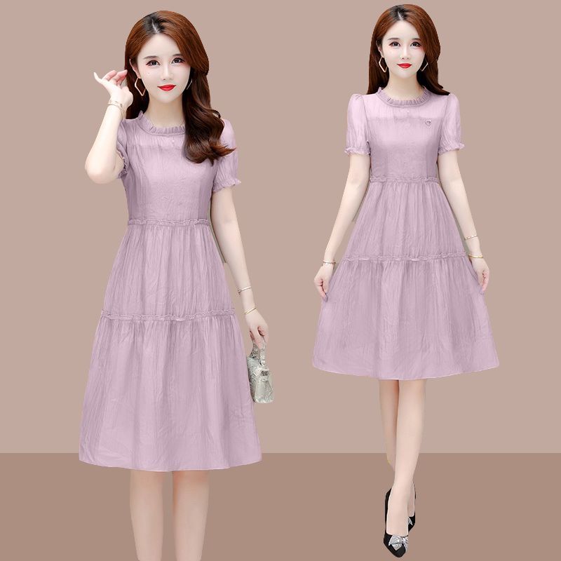 Fashion age-reducing dress 2023 new waist-shrinking age-reducing popular slimming over-the-knee summer chiffon A-line skirt