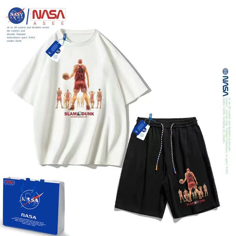 NASA official children's clothing for older children pure cotton T-shirt shorts pure cotton suit loose sports slam dunk commemorative edition