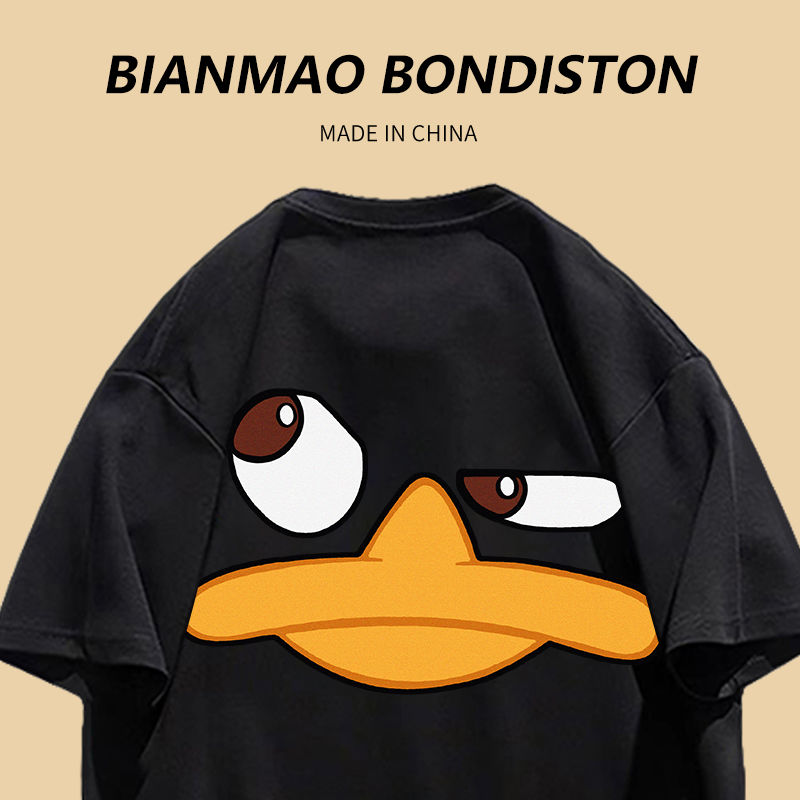 2023 trendy cool cartoon couple outfit summer pure cotton salt college wear oversize loose short-sleeved T-shirt