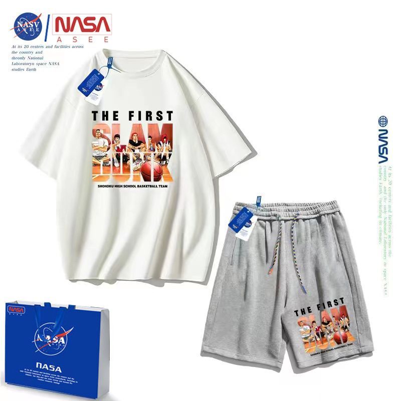 NASA official children's clothing for older children pure cotton T-shirt shorts pure cotton suit loose sports slam dunk commemorative edition