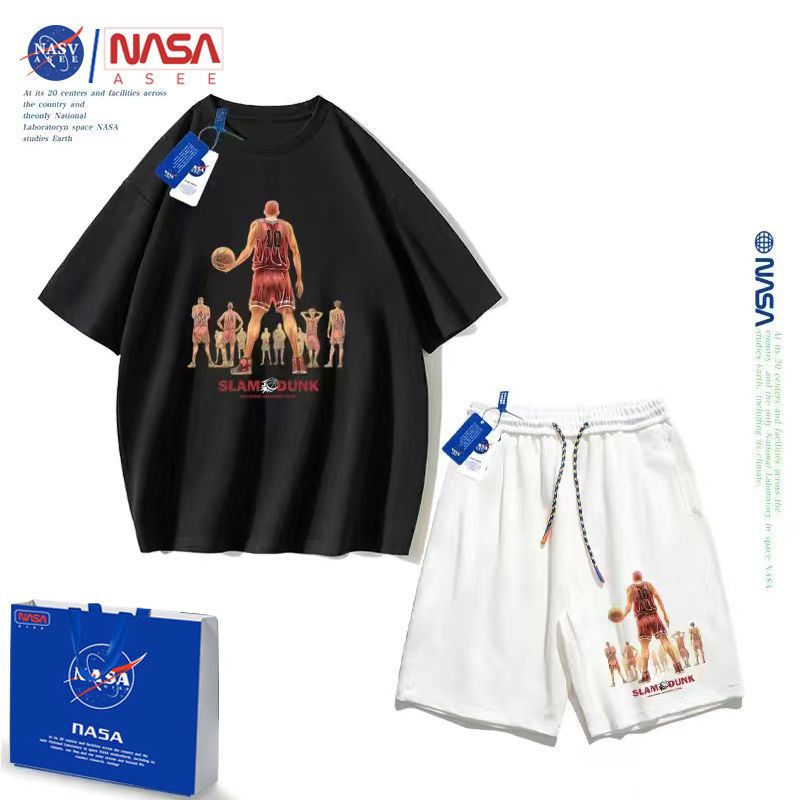 NASA官方灌篮高手运动宽松中大童纯棉T恤短裤五分裤宽松运动套装