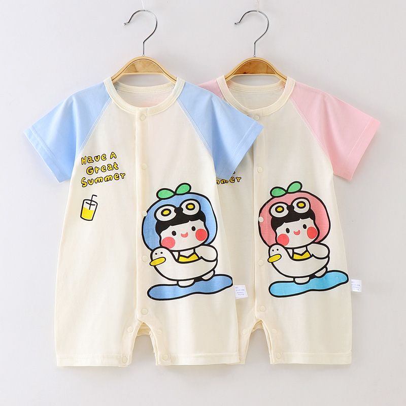 Baby summer short-sleeved pure cotton cute one-piece baby thin super cute summer clothes children's short jumpsuit