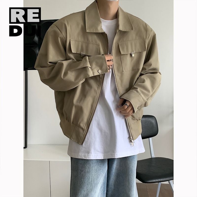高級感外套男輕奢小眾短款美式棒球服oversize高街工裝飛行員夾克