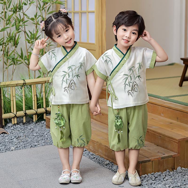 儿童汉服男童唐装夏季女宝中国名族风古装小学生国学表演礼服套装