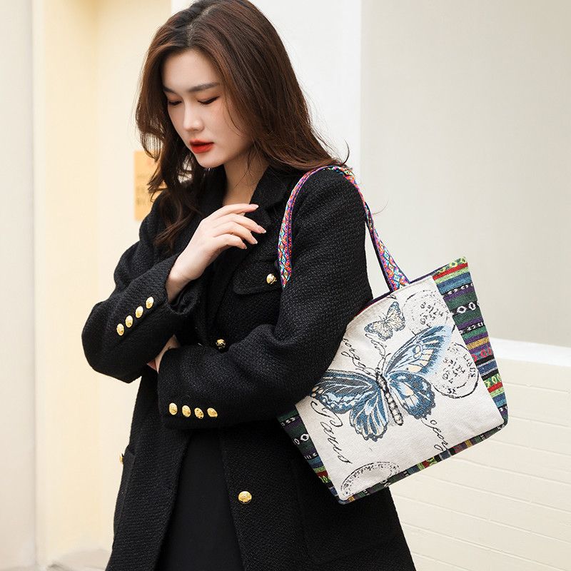 Handbag to carry out, double-sided jacquard embroidered canvas bag, mommy bag, small lightweight shoulder bag, women's bag