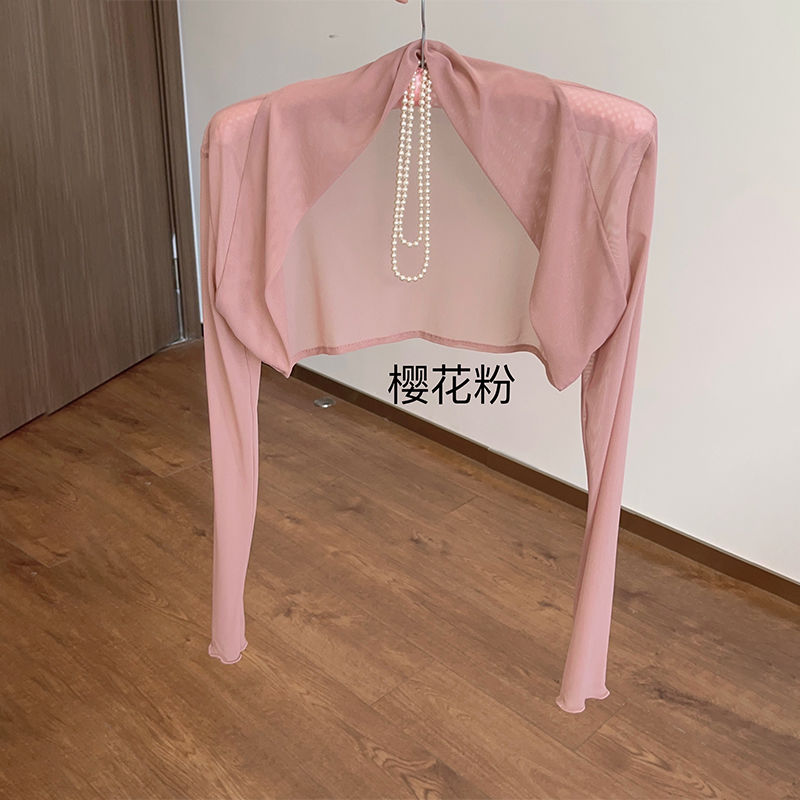 披肩夏季配裙子吊帶外搭錦綸網紗長袖原創短款開衫坎肩防曬罩衫女